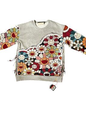 🌸 Brand X Studios Murakami Tapestry Crewneck Sweatshirt Gray NWT M